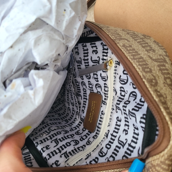 New Juicy Couture Chestnut Brown Statement Gothic Print Logo Backpack Bag - Picture 6 of 9